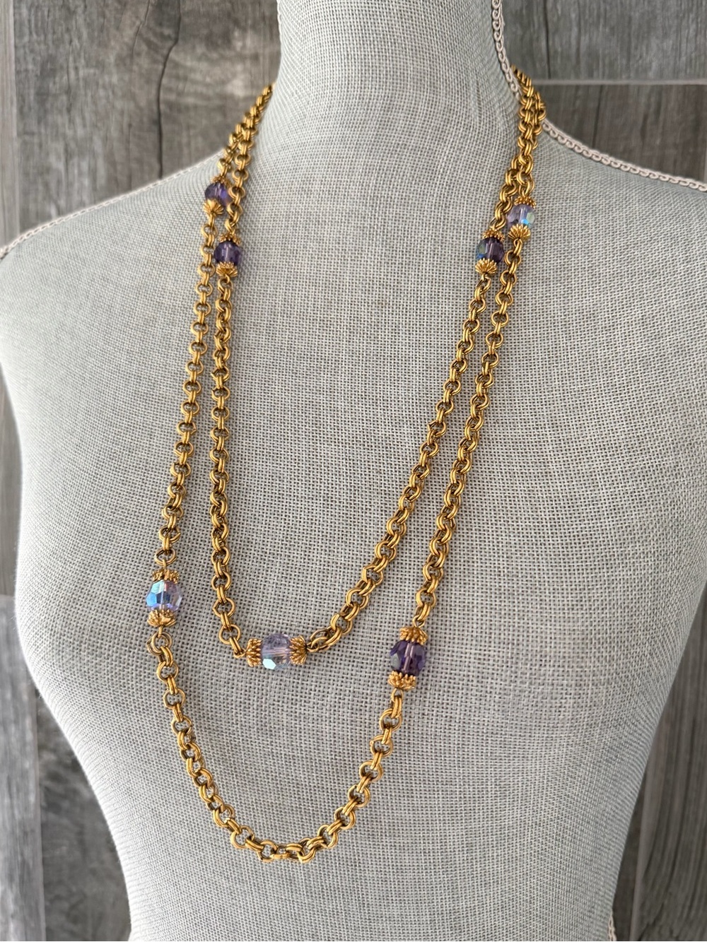 Vintage Sherman Aurora Borealis Station Link Necklace